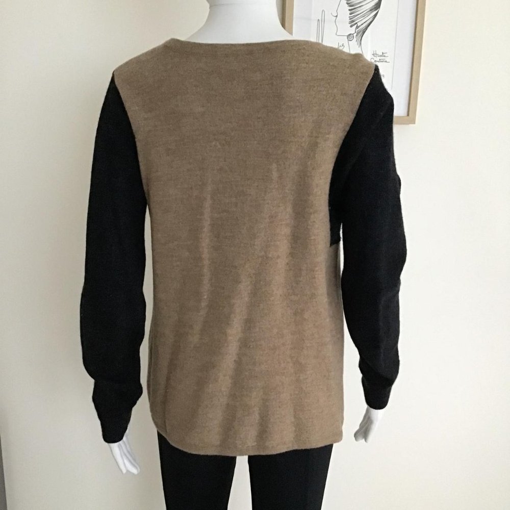Saba pure thick wool colour-blocking camel & slate-grey sweater /Size L - Picture 4 of 8